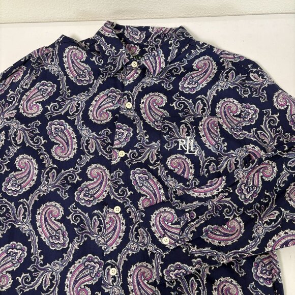 Lauren Ralph Lauren Monogram Nightgown Size M Blue Paisley Long Sleeve Button Up - Picture 10 of 12